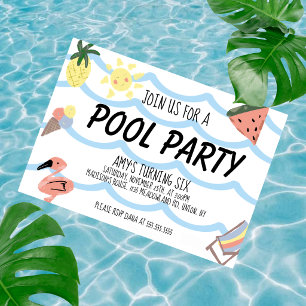 Pool Birthday Party Doodles Invitation