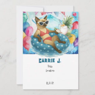Pool Birthday Party for Cat Lovers Invitation