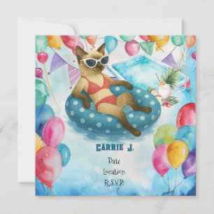 Pool Birthday Party for Cat Lovers   Invitation