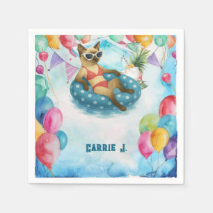 Pool Birthday Party for Cat Lovers Napkin
