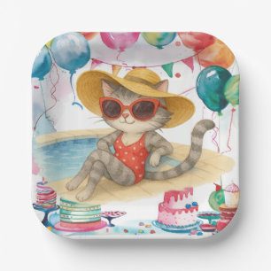 Pool Birthday Party for Cat Lovers  Paper Plate