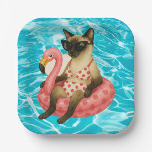 Pool Birthday Party for Cat Lovers  Paper Plate