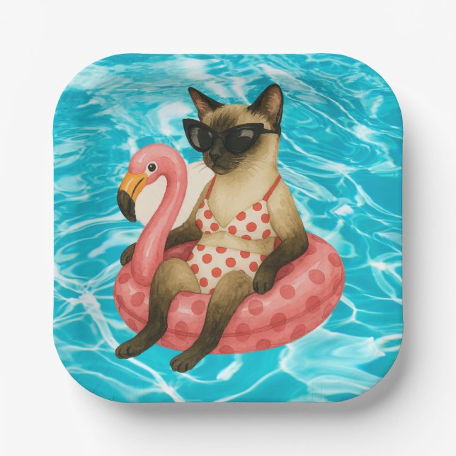Pool Birthday Party for Cat Lovers  Paper Plate (Front)