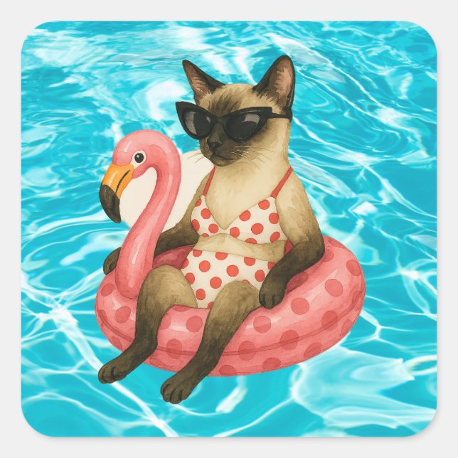Pool Birthday Party for Cat Lovers  Square Sticker (Front)