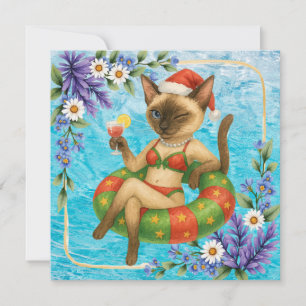 Pool Birthday Party for Cat Lovers  Thank You Card
