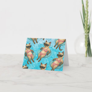 Pool Birthday Party for Cat Lovers Thank You Card