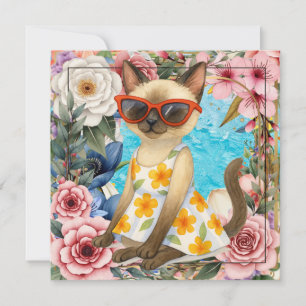 Pool Birthday Party for Cat Lovers Thank You Card
