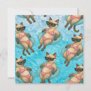 Pool Birthday Party for Cat Lovers Thank You Card