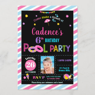 Pool Birthday Party Girl Photo Invitation