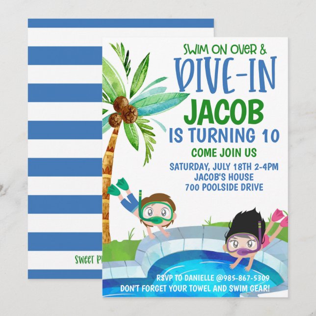 Pool Birthday Party Invitation (Front/Back)