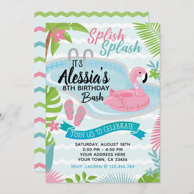 Pool Birthday Party Invitation (Front/Back)