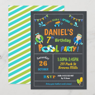 Pool Birthday Party Invitations Boys