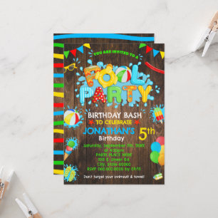 Pool Birthday Party Rubber Duck Primary Colour Woo Invitation