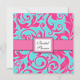 Pool Blue & Pink Bridal Shower Invitations
