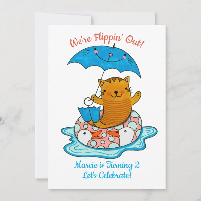 Pool Cat Birthday Invitation for Child (Front)