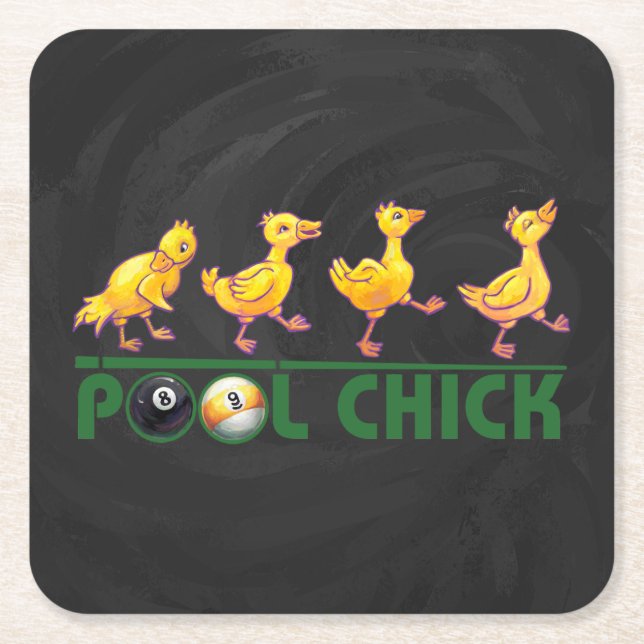 Pool Chick Square Paper Coaster (Front)
