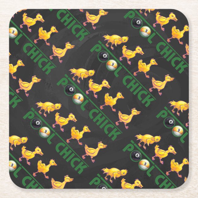 Pool Chick Square Paper Coaster (Front)