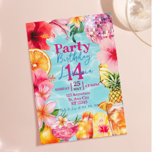 Pool Cocktail Party Tropical Summer Birthday Invitation
