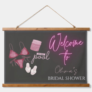 Pool day bridal shower welcome sign hanging tapestry