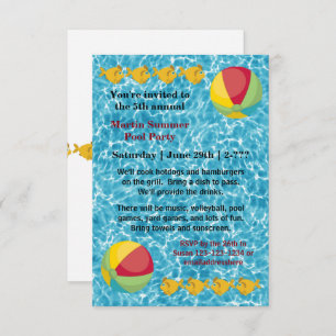 Pool Fish Ball - 3x5 Pool Party Invitation