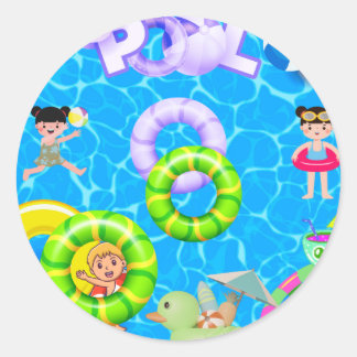 pool fun and play birthday classic round sticker