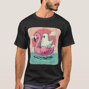 Pool Ghost On A Pink Flamingo Summer Halloween Men T-Shirt
