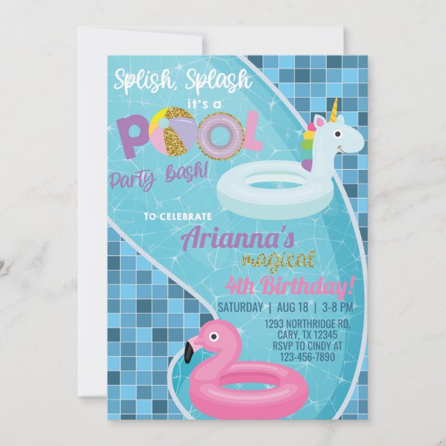 Pool girl birthday invitation, pool invite. invitation (Front)