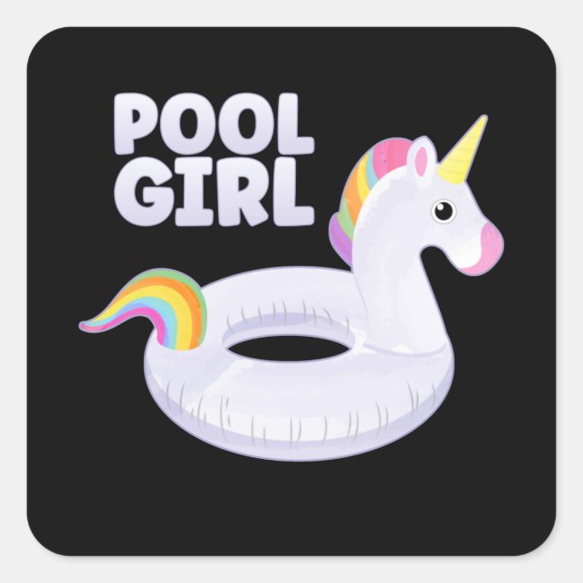 Pool Girl Unicorn Float Party Summer Vacation Square Sticker (Front)