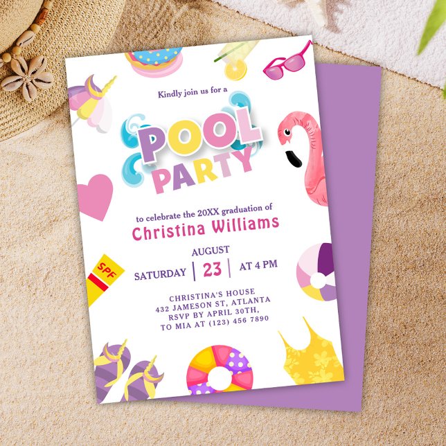 Pool Graduation Party Summer Grad Invitation (Pool Graduation Party Summer Grad Invitation)