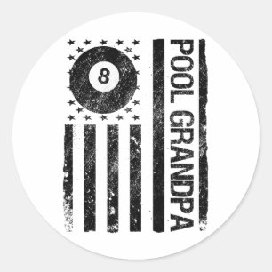 Pool Grandpa American Usa Flag Funny Billiards Classic Round Sticker