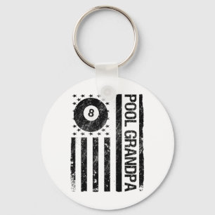 Pool Grandpa American Usa Flag Funny Billiards Key Ring
