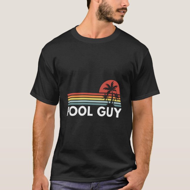 Pool Guy Vintage Retro Sunset T-Shirt (Front)