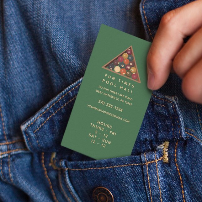 Pool Hall Billiards Business Card with Hours (Creator Uploaded)