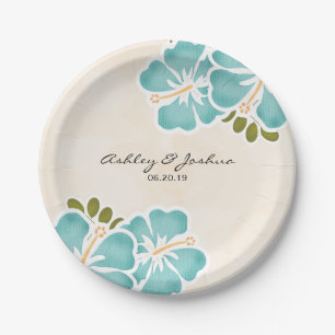Pool Hibiscus Hawaiian Wedding Paper Plate