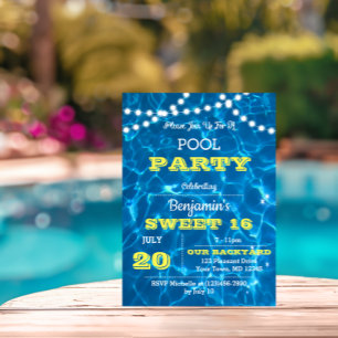 Pool Lights Citrus Lemon Sweet 16 Birthday Invitation