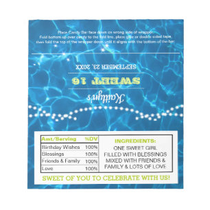 Pool Lights Lime Birthday Favour Candy Wrappers Notepad