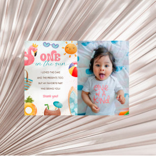 Pool Party 1st Birthday Party Photo Thank You Card