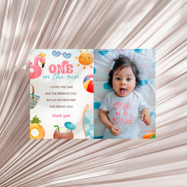 Pool Party 1st Birthday Party Photo Thank You Card (Creator Uploaded)