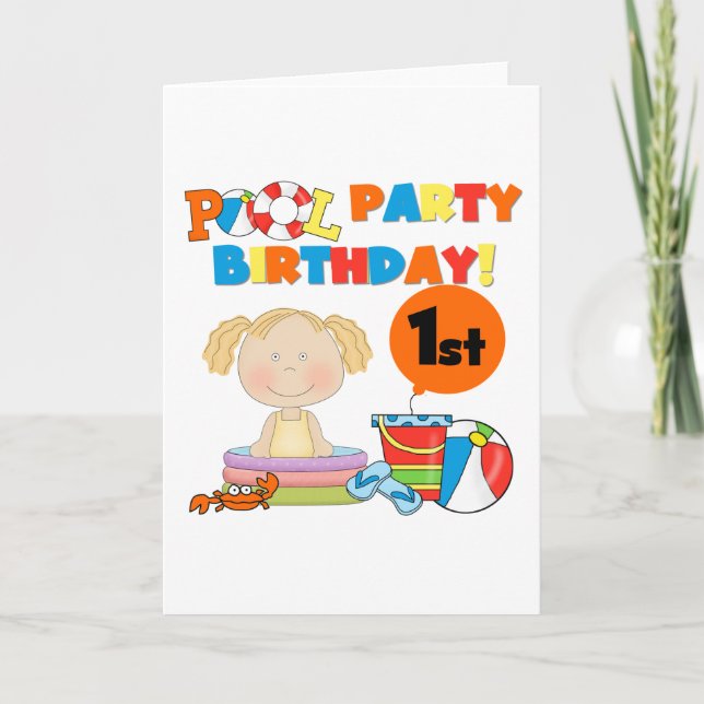 Pool Party 1st Birthday T-shirts and Gifts Card (Front)