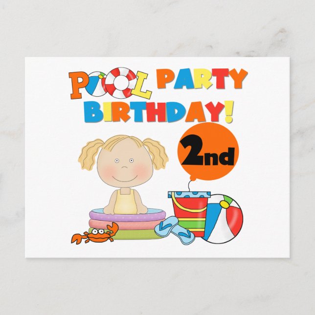 Pool Party 2nd Birthday Tshirts and Gifts Invitation Postcard (Front)