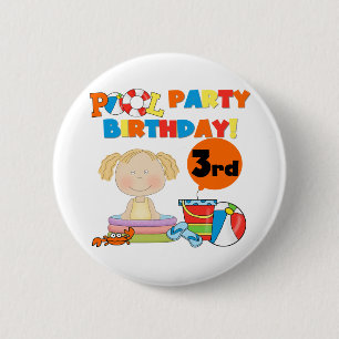 Pool Party 3rd Birthday T-shirts and Gifts 6 Cm Round Badge