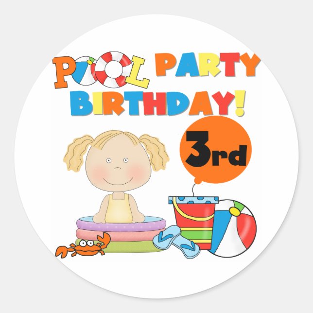Pool Party 3rd Birthday T-shirts and Gifts Classic Round Sticker (Front)