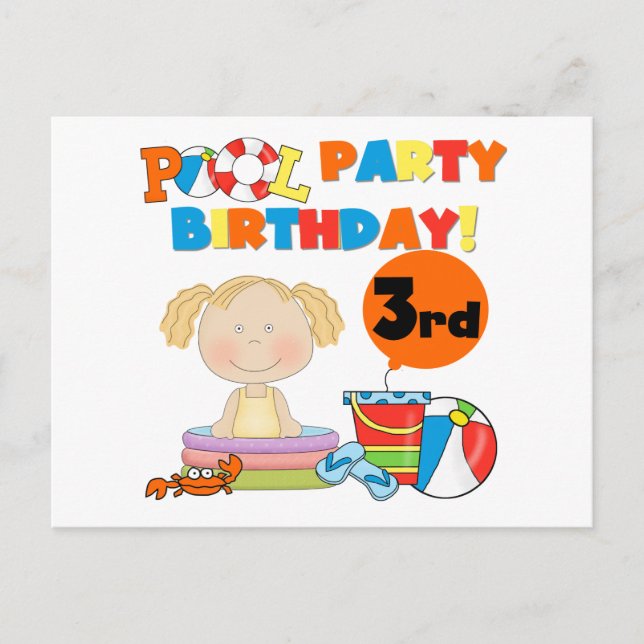 Pool Party 3rd Birthday T-shirts and Gifts Invitation Postcard (Front)