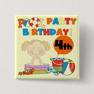 Pool Party 4th Birthday Tshirts and Gifts 15 Cm Square Badge
