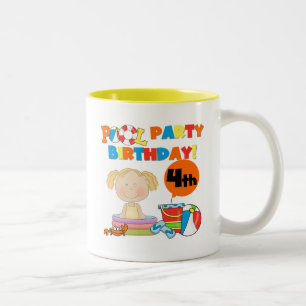 Pool Party 4th Birthday Tshirts and Gifts Two-Tone Coffee Mug