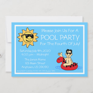 Pool Party 4th Of July (Male Red Innertube) Invitation