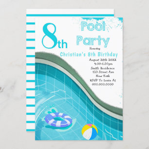 Pool Party 8th Birthday Party Invitations