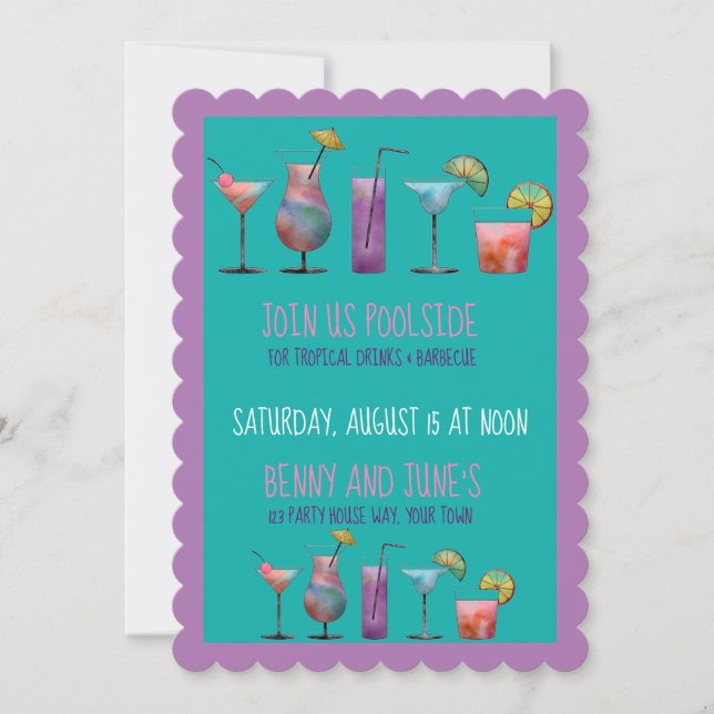 Pool Party and Tropical Drinks Invitation (Front)