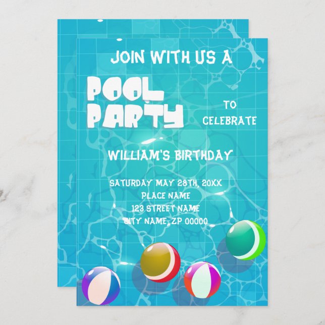 Pool Party Any Age Birthday Invitation (Front/Back)