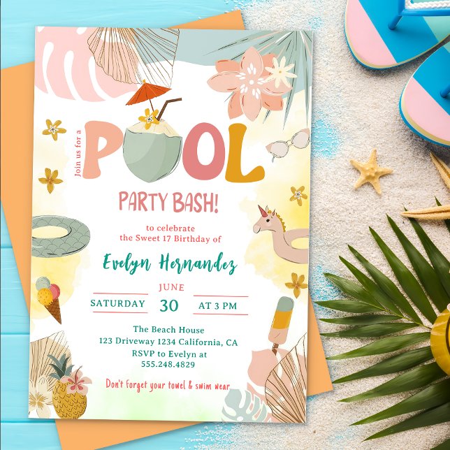 Pool Party Bash Birthday Party  Invitation (Creator Uploaded)